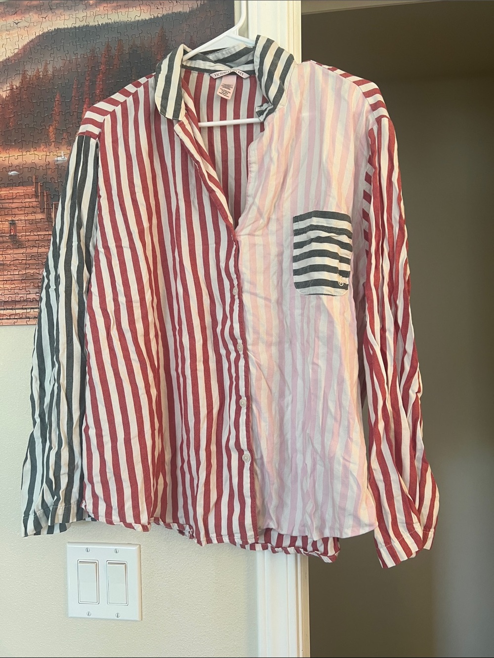 Victoria's Secret Striped Button-Down Shirt in Red, Blue & White